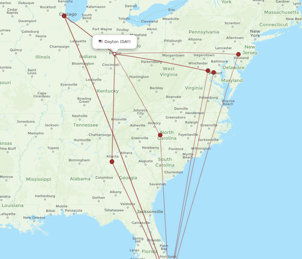 MIA-DAY flight routes