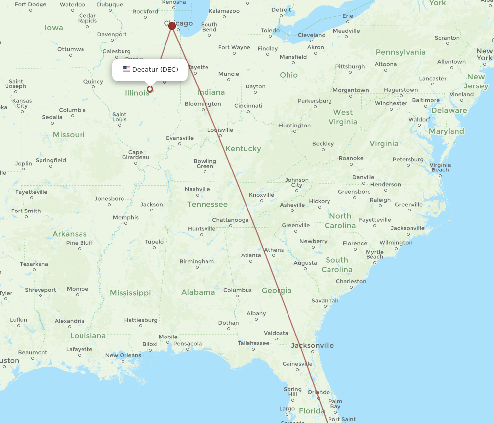 MIA to DEC flights and routes map
