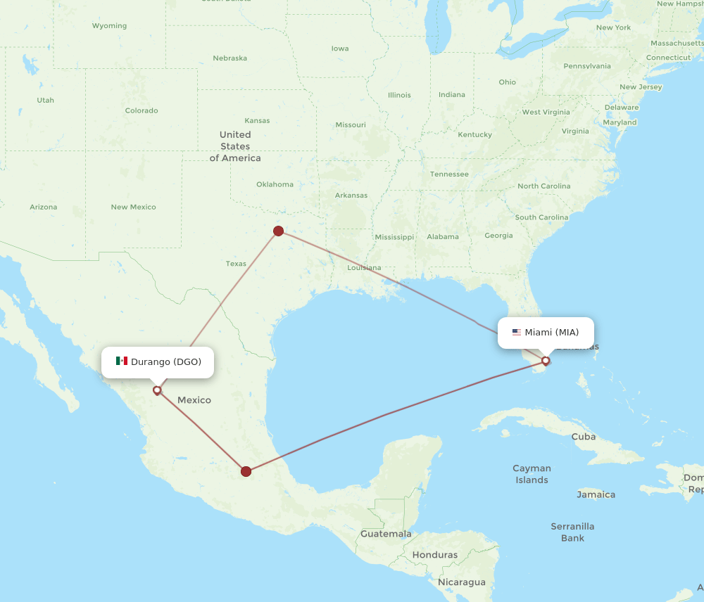 MIA to DGO flights and routes map