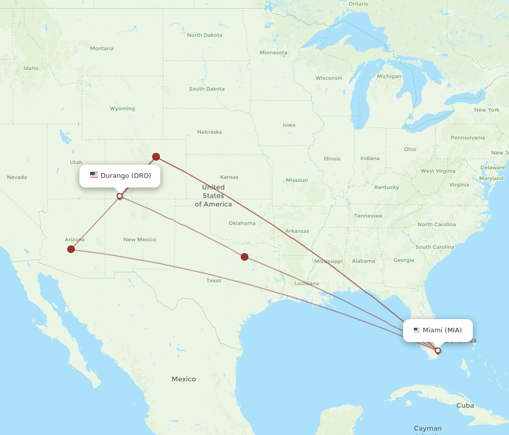 MIA-DRO flight routes