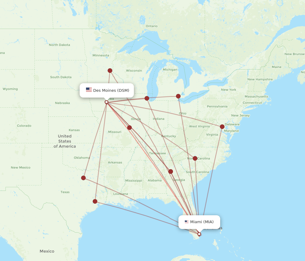 MIA-DSM flight routes