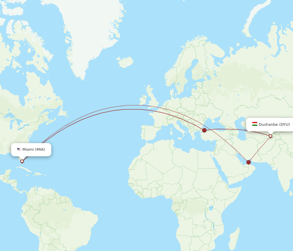 MIA-DYU flight routes