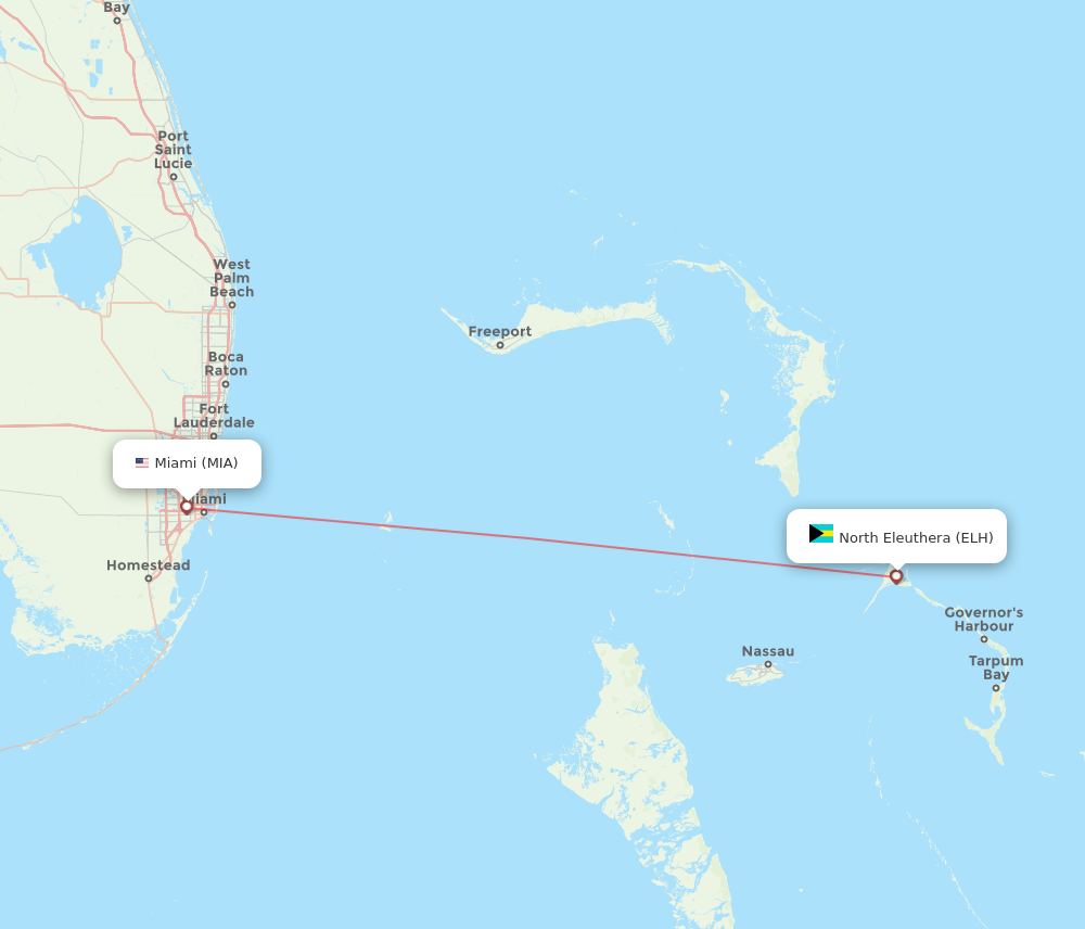 MIA to ELH flights and routes map