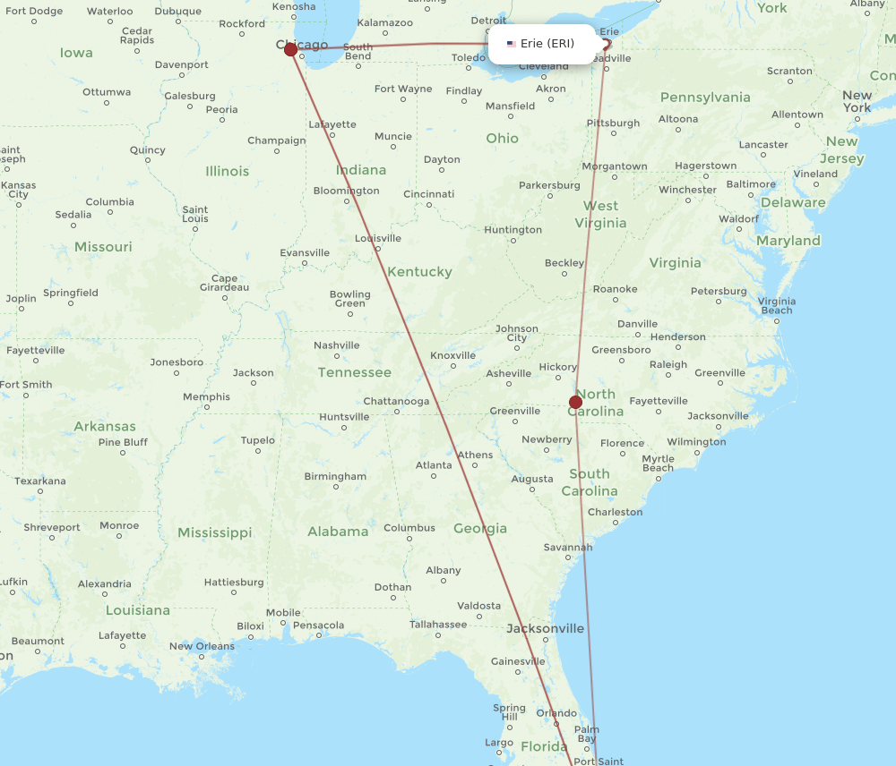 MIA-ERI flight routes