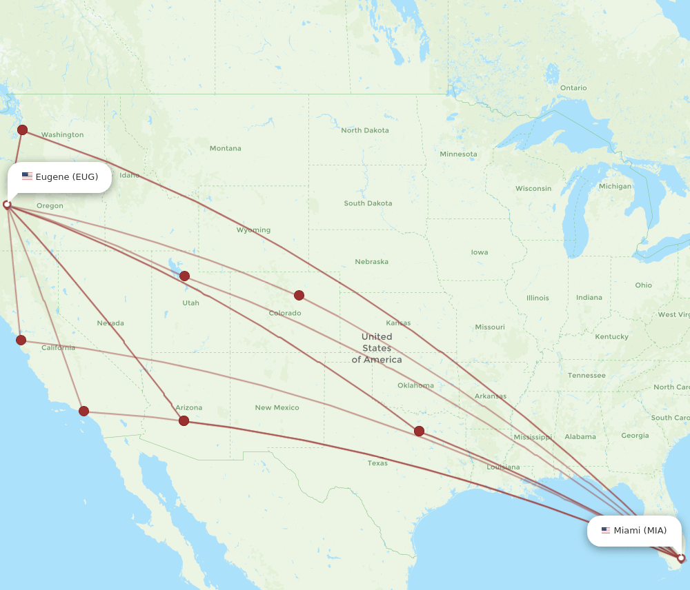 MIA-EUG flight routes
