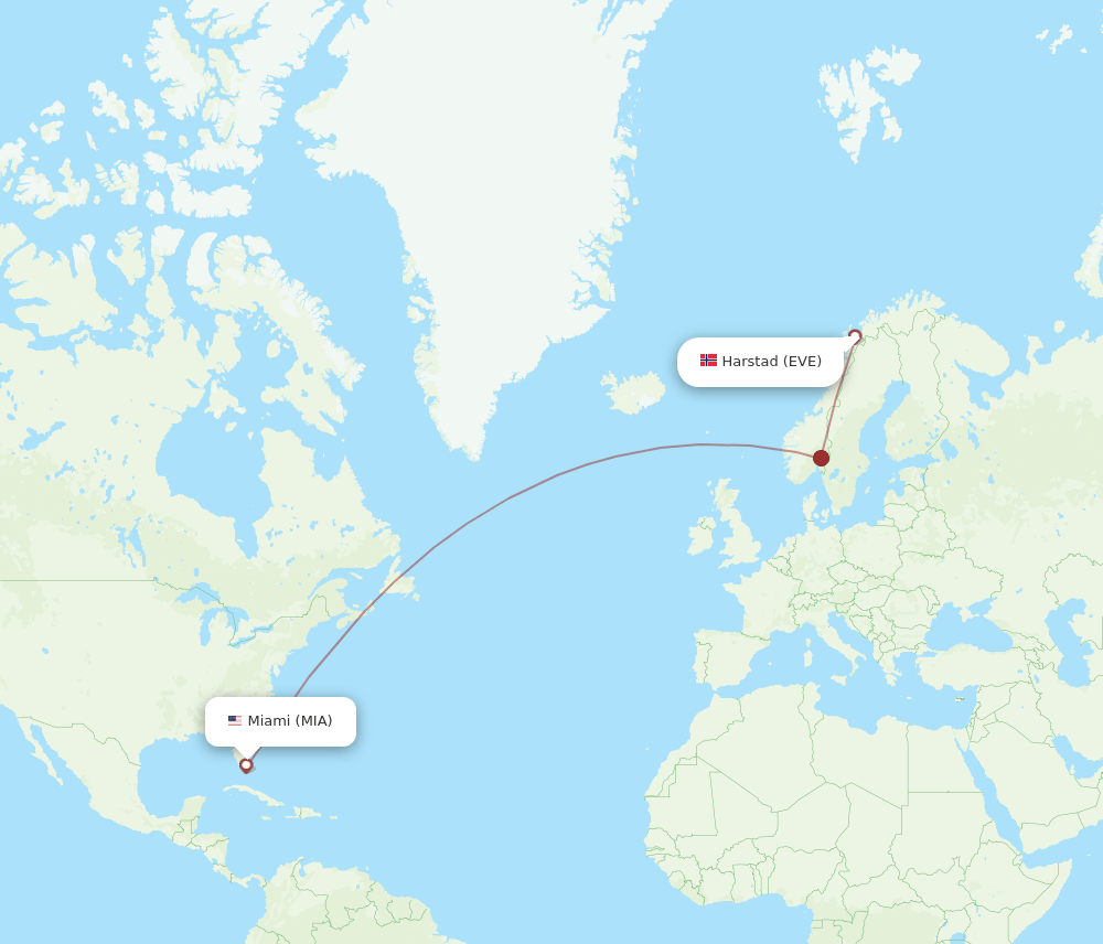 MIA-EVE flight routes