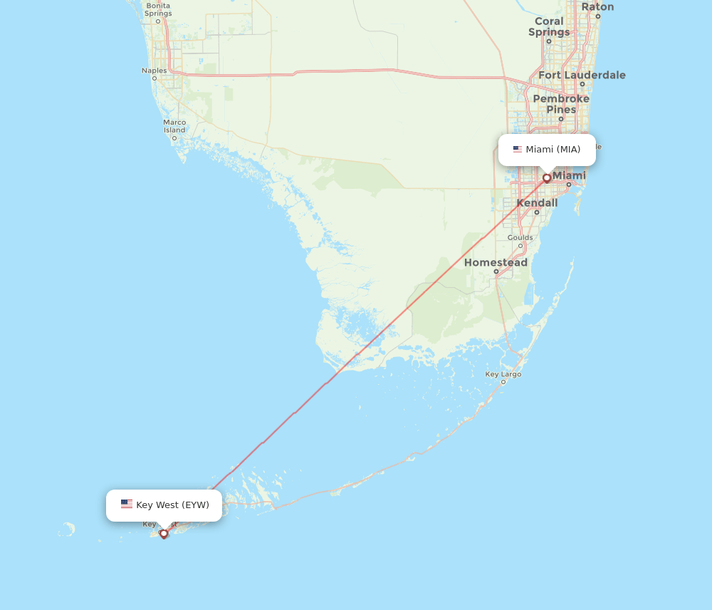 MIA to EYW flights and routes map