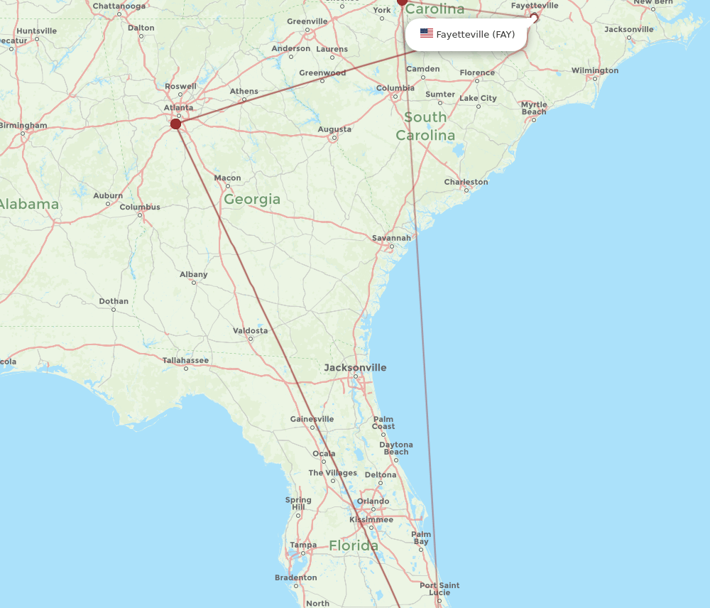 MIA-FAY flight routes
