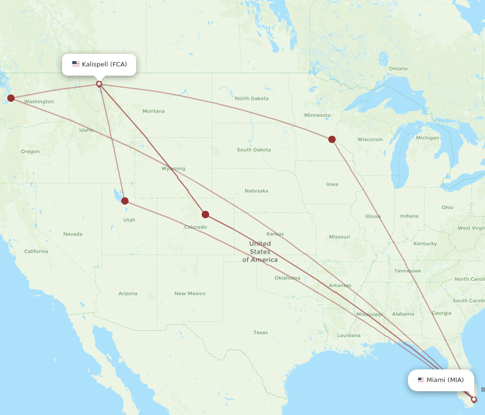 MIA to FCA flights and routes map
