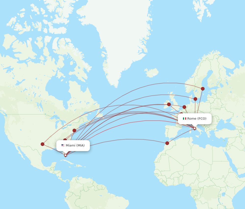 MIA to FCO flights and routes map