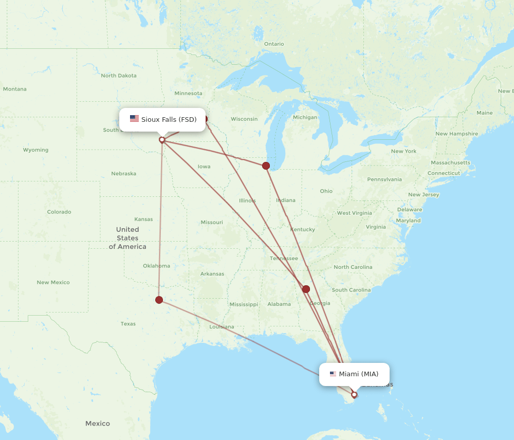 MIA-FSD flight routes