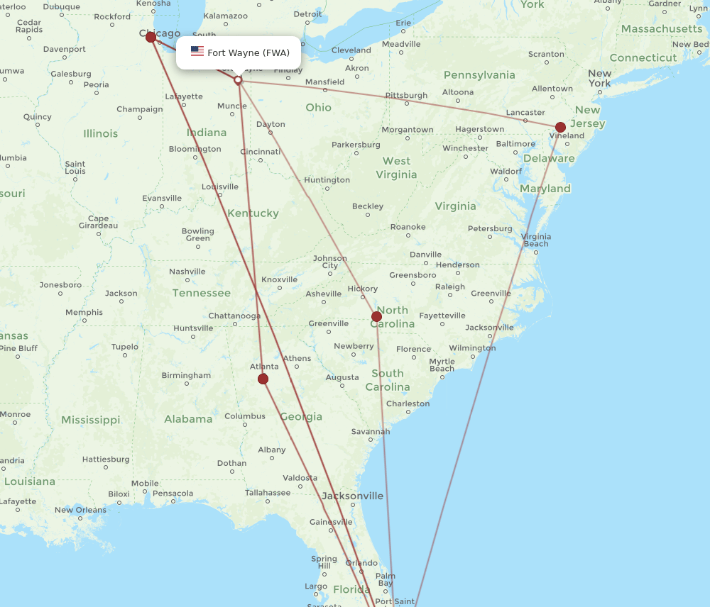 MIA-FWA flight routes