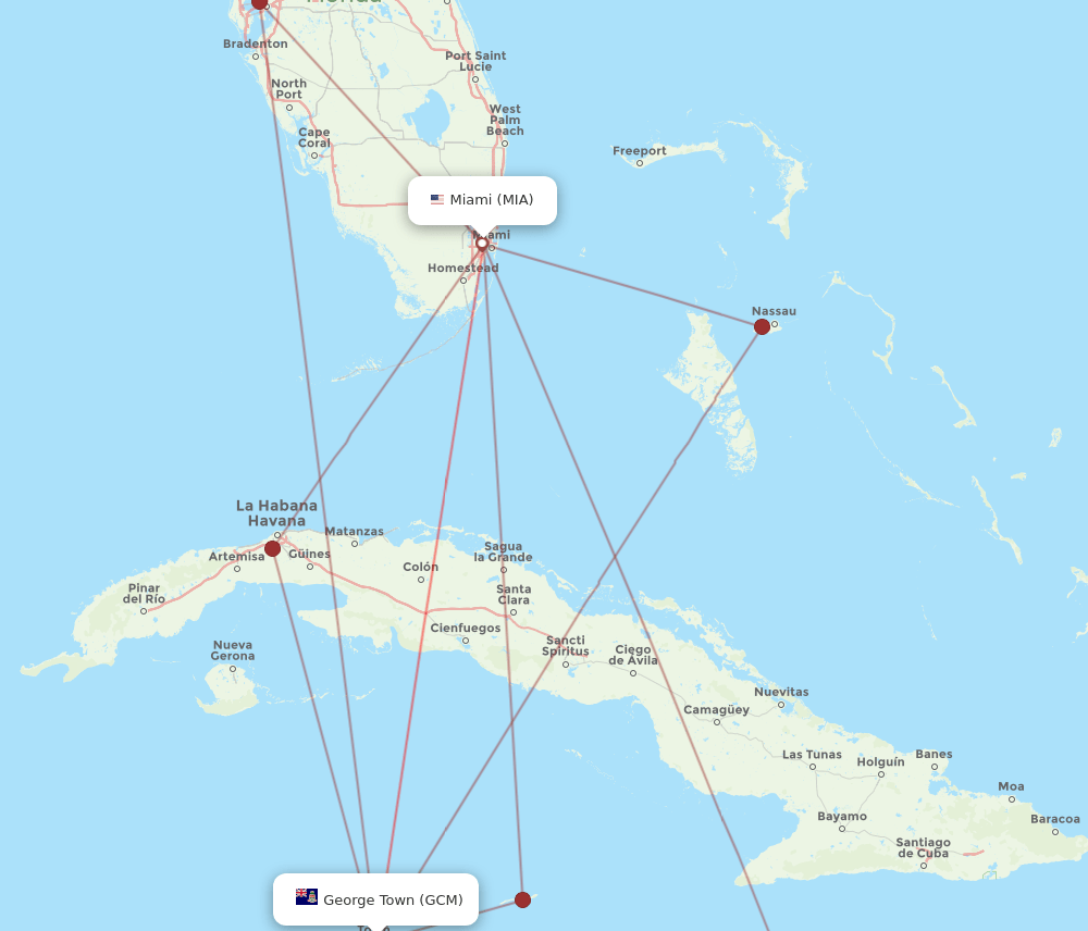 MIA to GCM flights and routes map