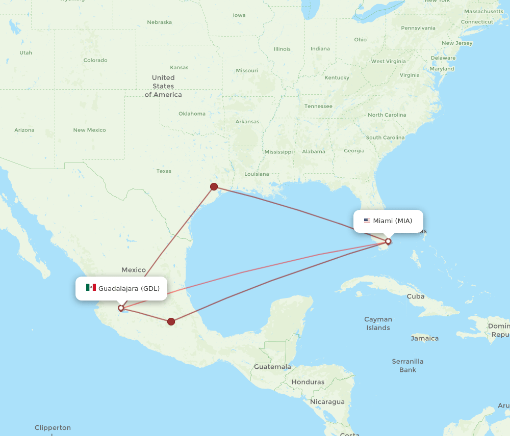 MIA-GDL flight routes