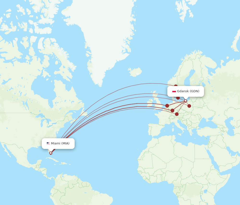 MIA to GDN flights and routes map