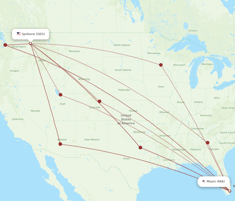 MIA-GEG flight routes