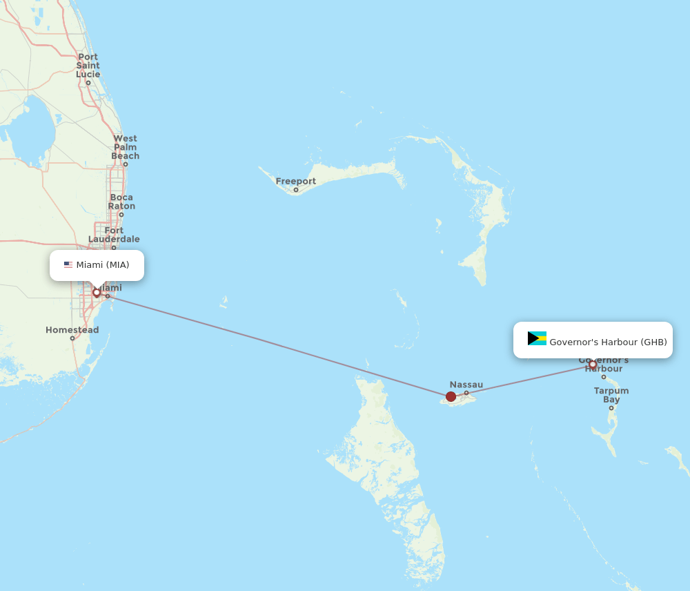 MIA to GHB flights and routes map