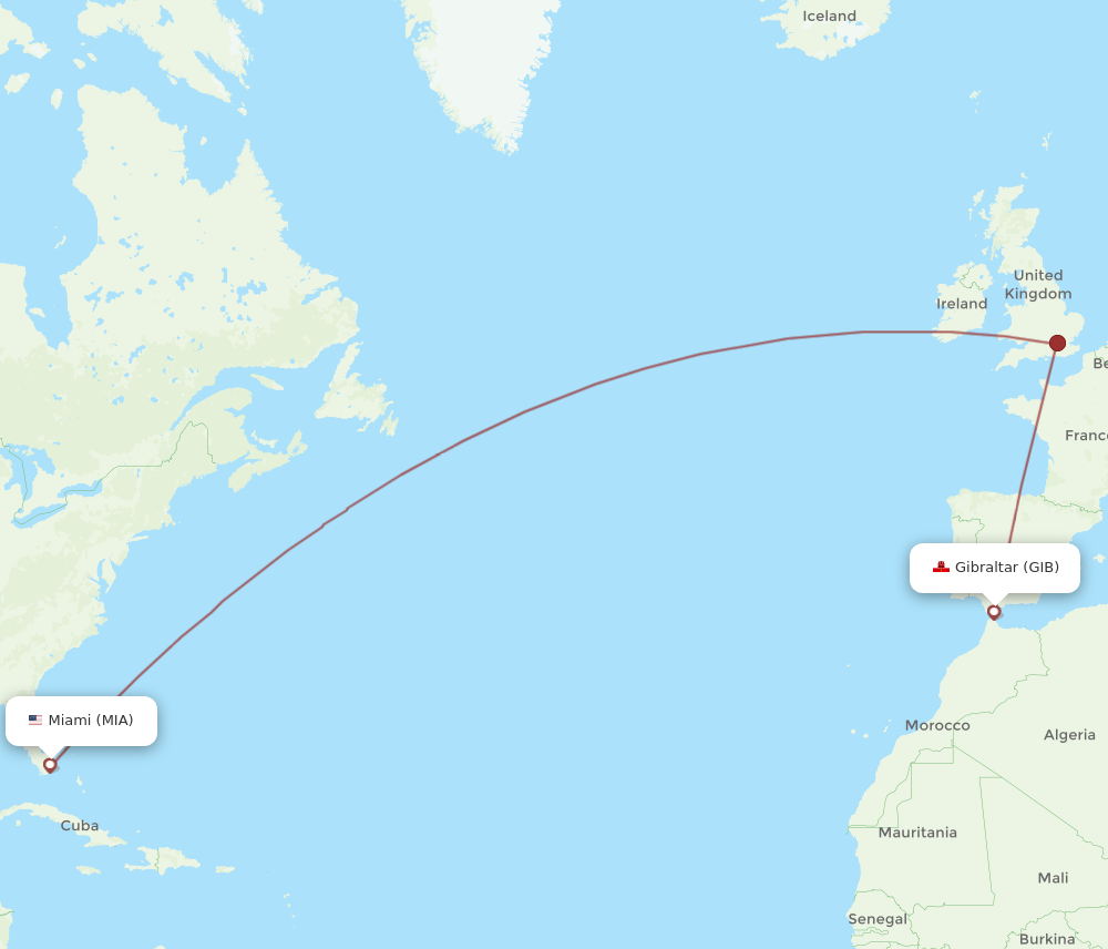 MIA-GIB flight routes