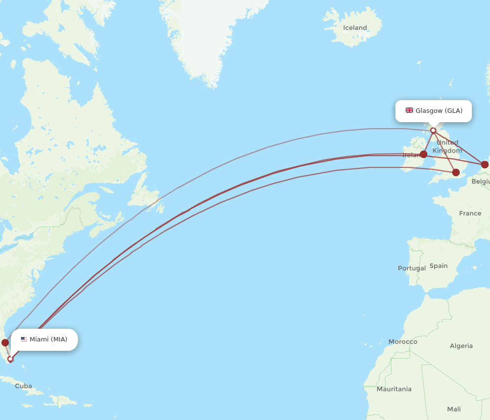MIA-GLA flight routes