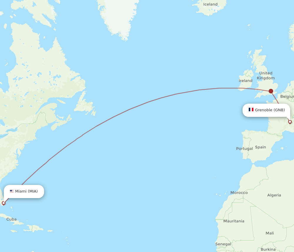 MIA to GNB flights and routes map