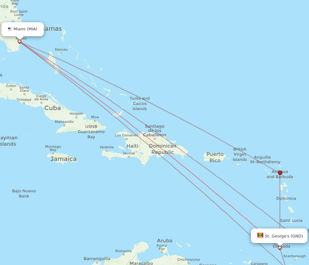 MIA-GND flight routes