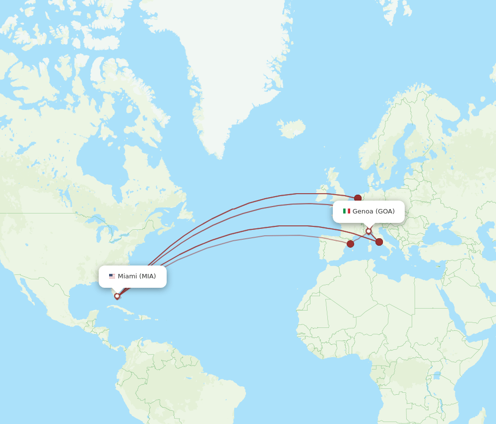 MIA-GOA flight routes