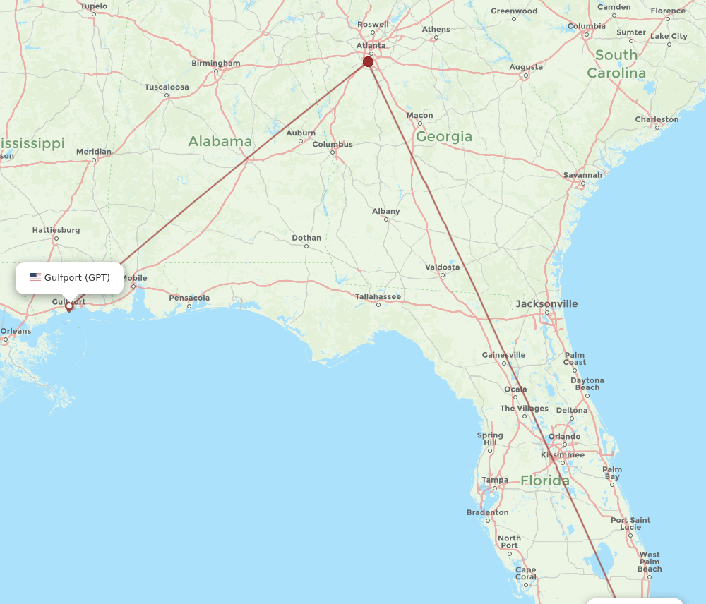 MIA to GPT flights and routes map