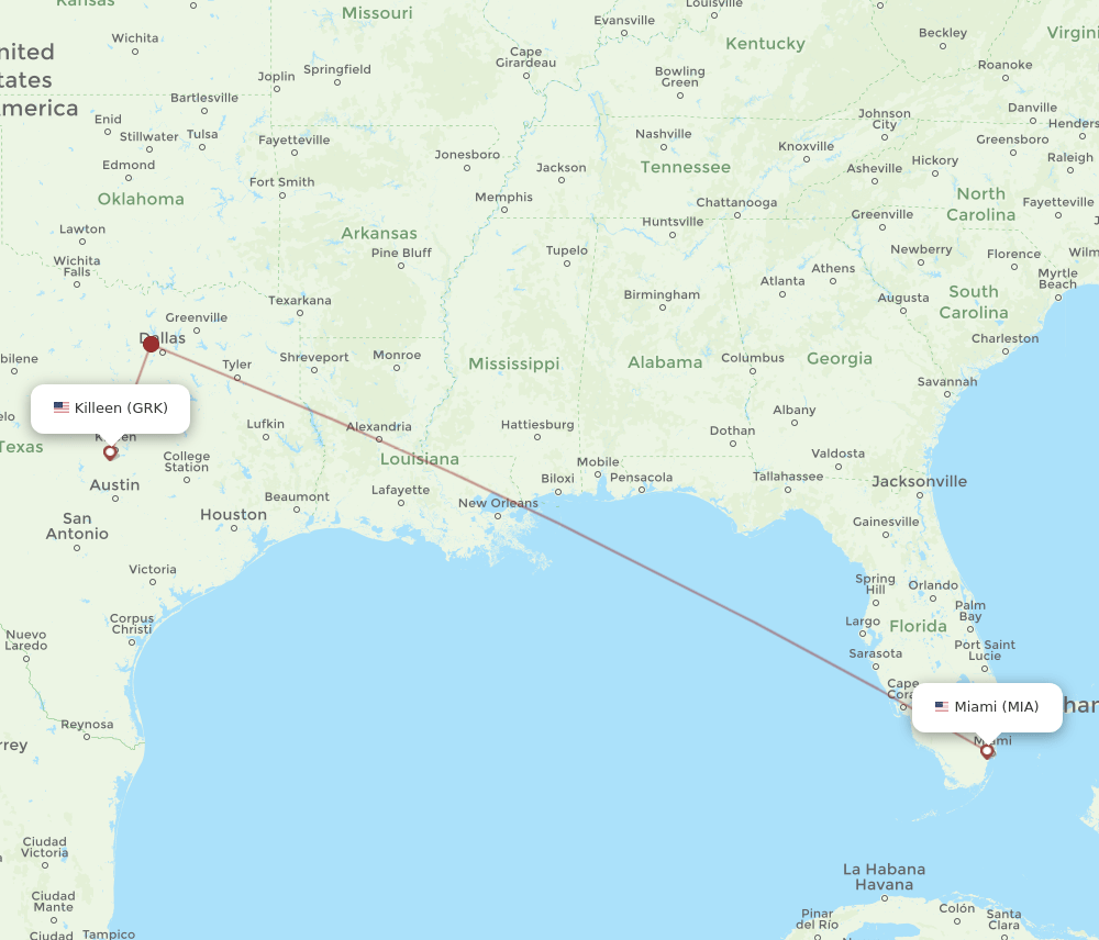 MIA-GRK flight routes
