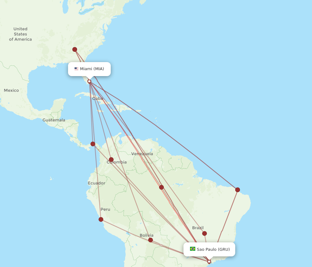 MIA to GRU flights and routes map