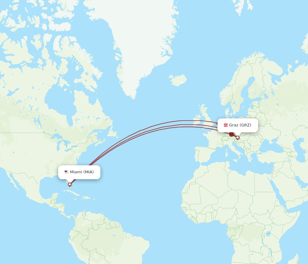 MIA-GRZ flight routes