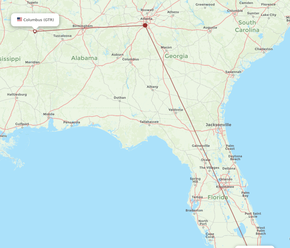 MIA-GTR flight routes