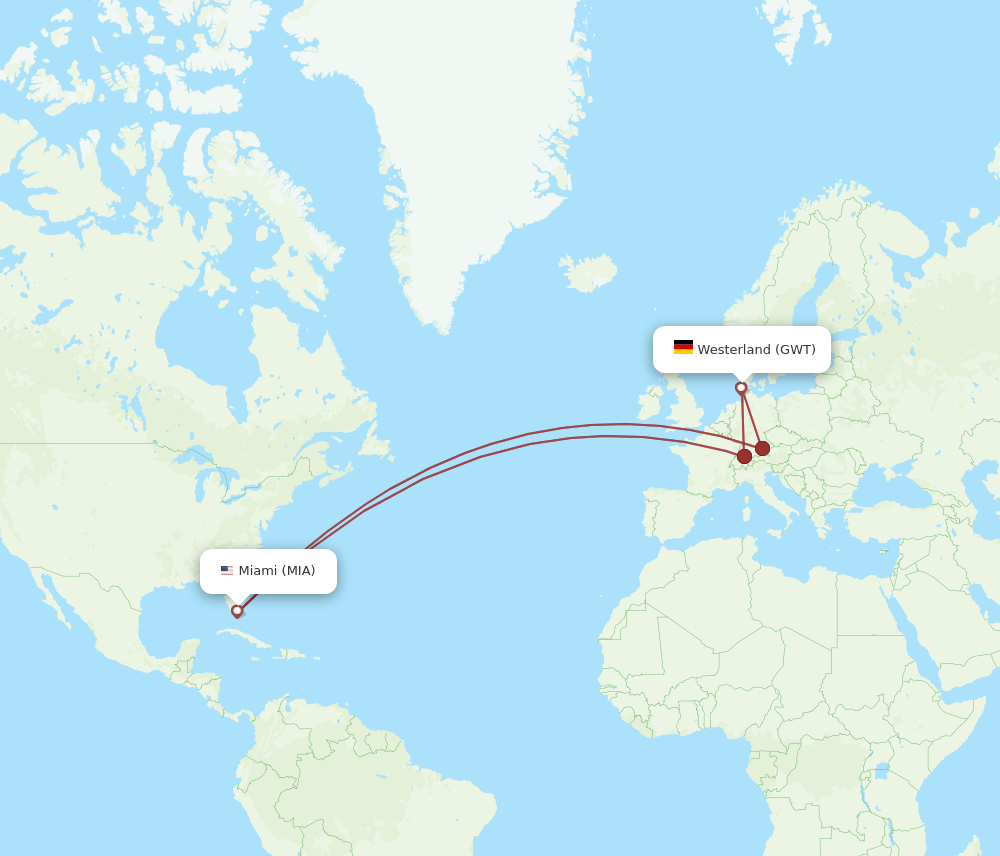MIA-GWT flight routes