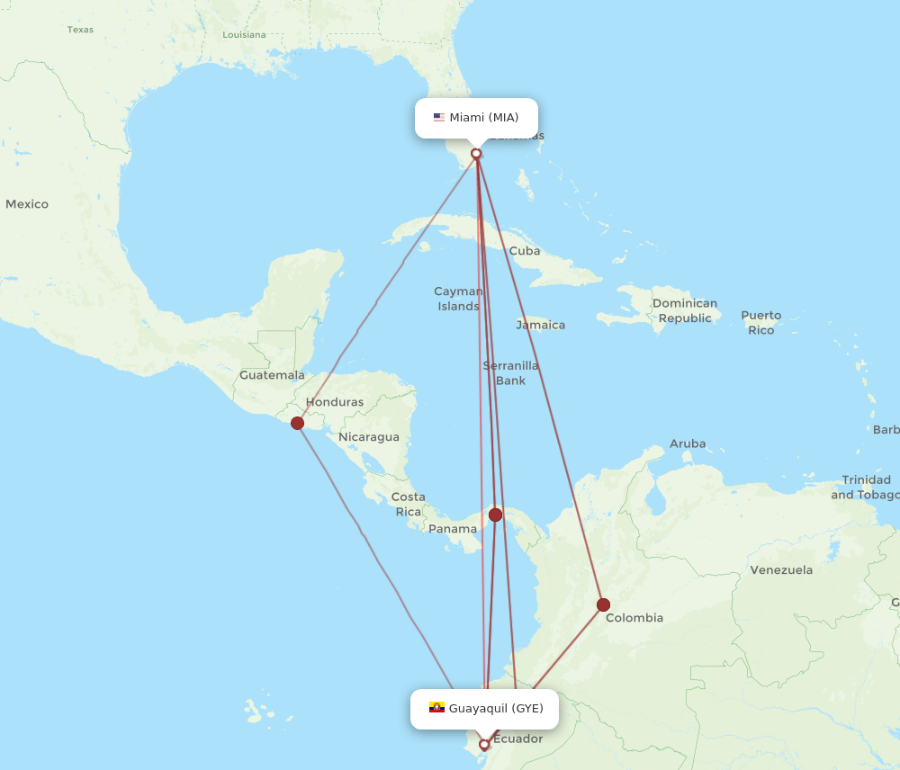 MIA to GYE flights and routes map