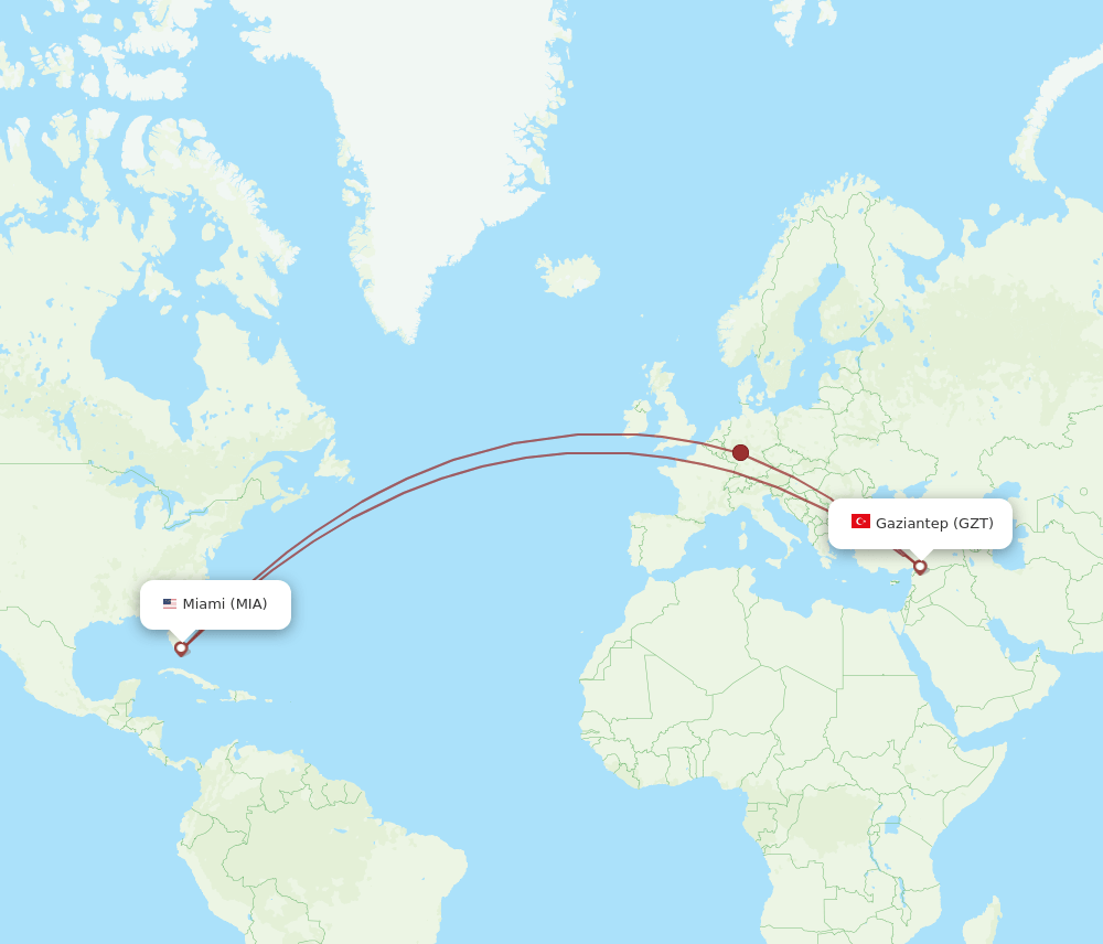 MIA to GZT flights and routes map