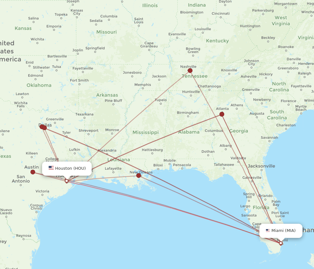 MIA-HOU flight routes
