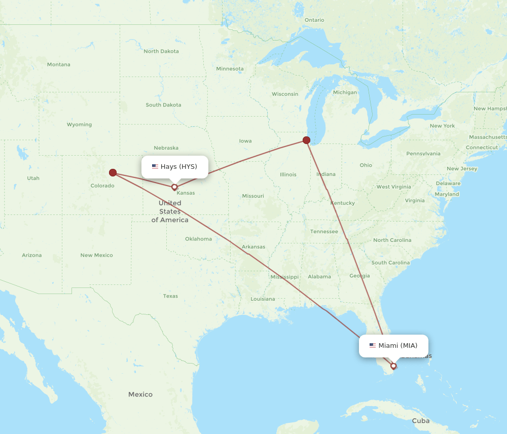 MIA-HYS flight routes