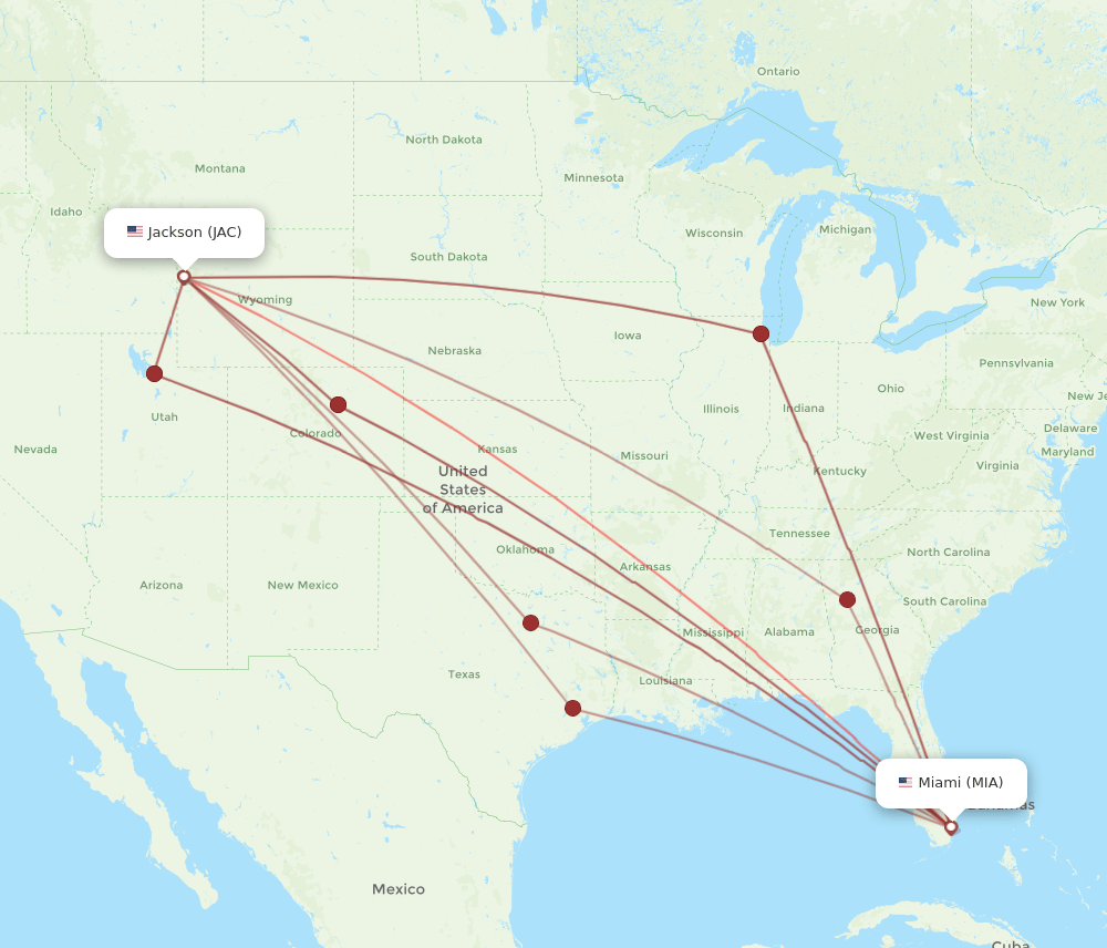 MIA to JAC flights and routes map