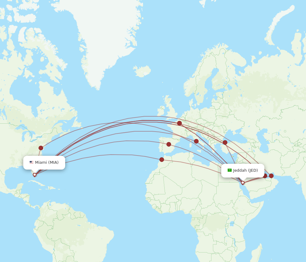 MIA-JED flight routes