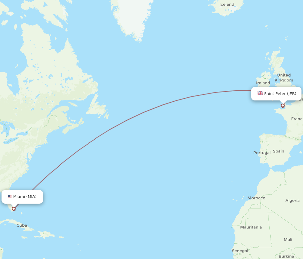 MIA to JER flights and routes map