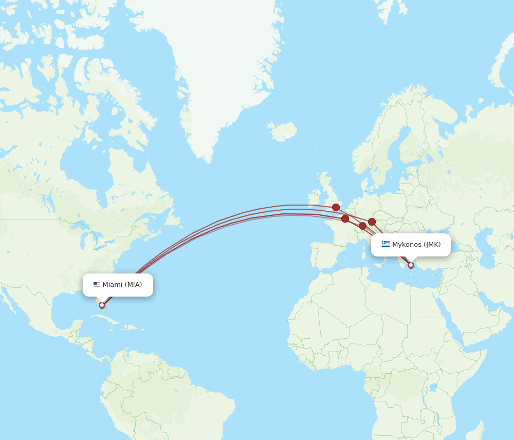 MIA-JMK flight routes