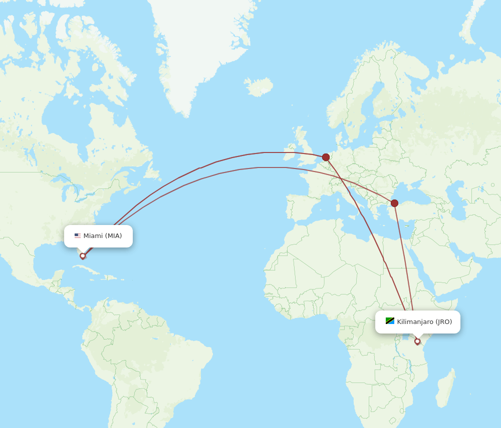MIA-JRO flight routes
