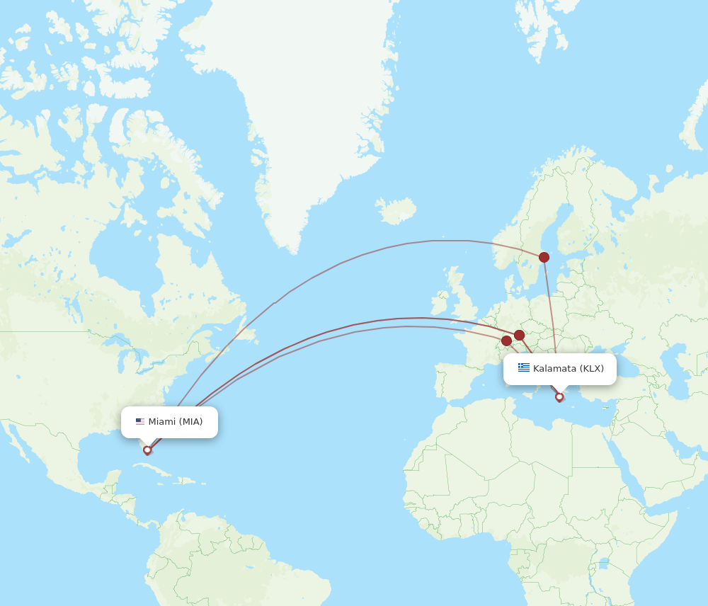 MIA to KLX flights and routes map