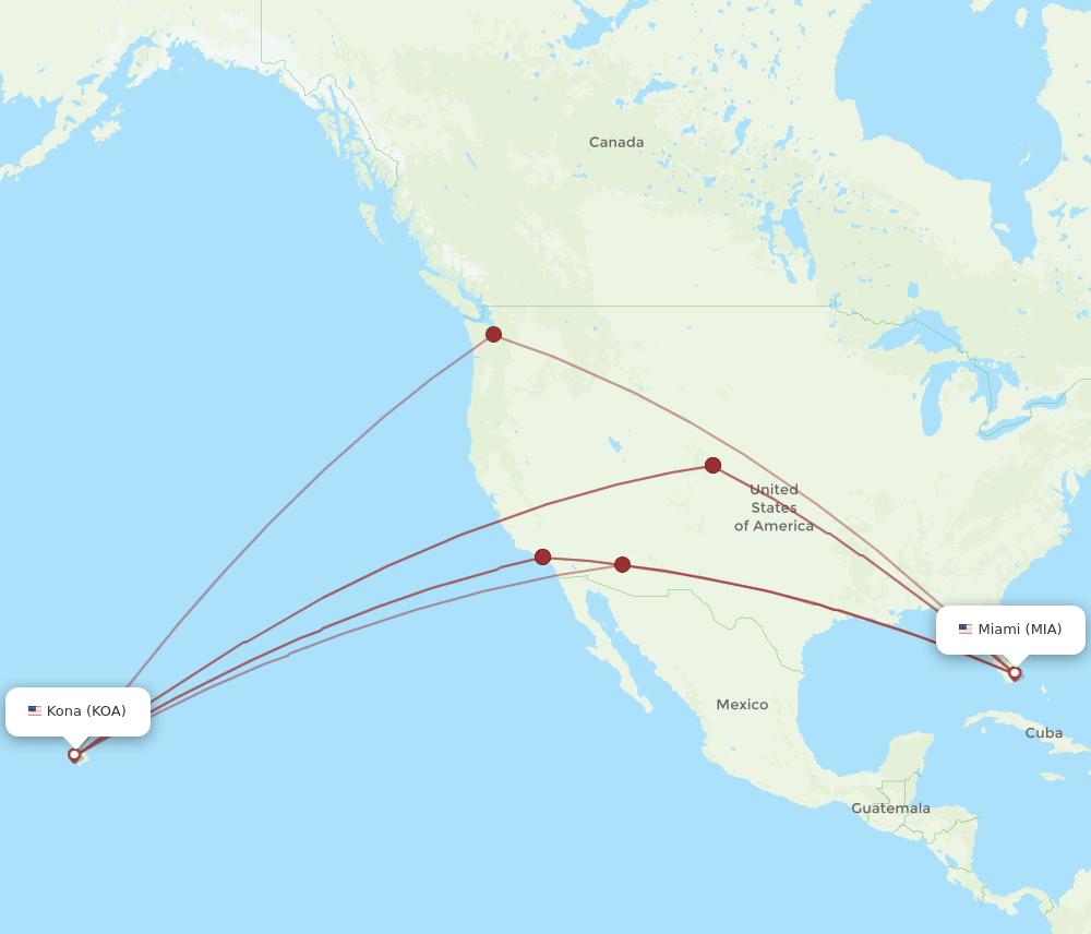 MIA-KOA flight routes