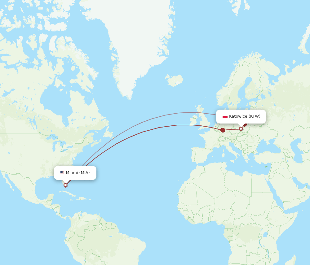 MIA-KTW flight routes