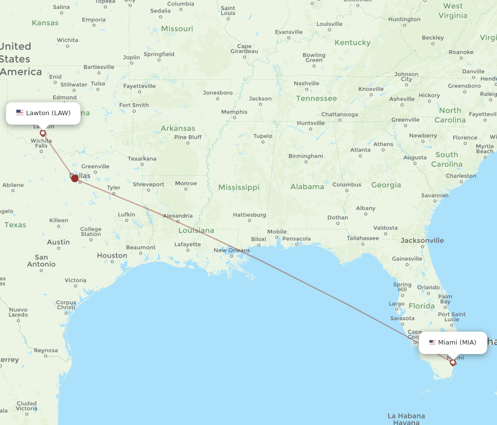 MIA to LAW flights and routes map