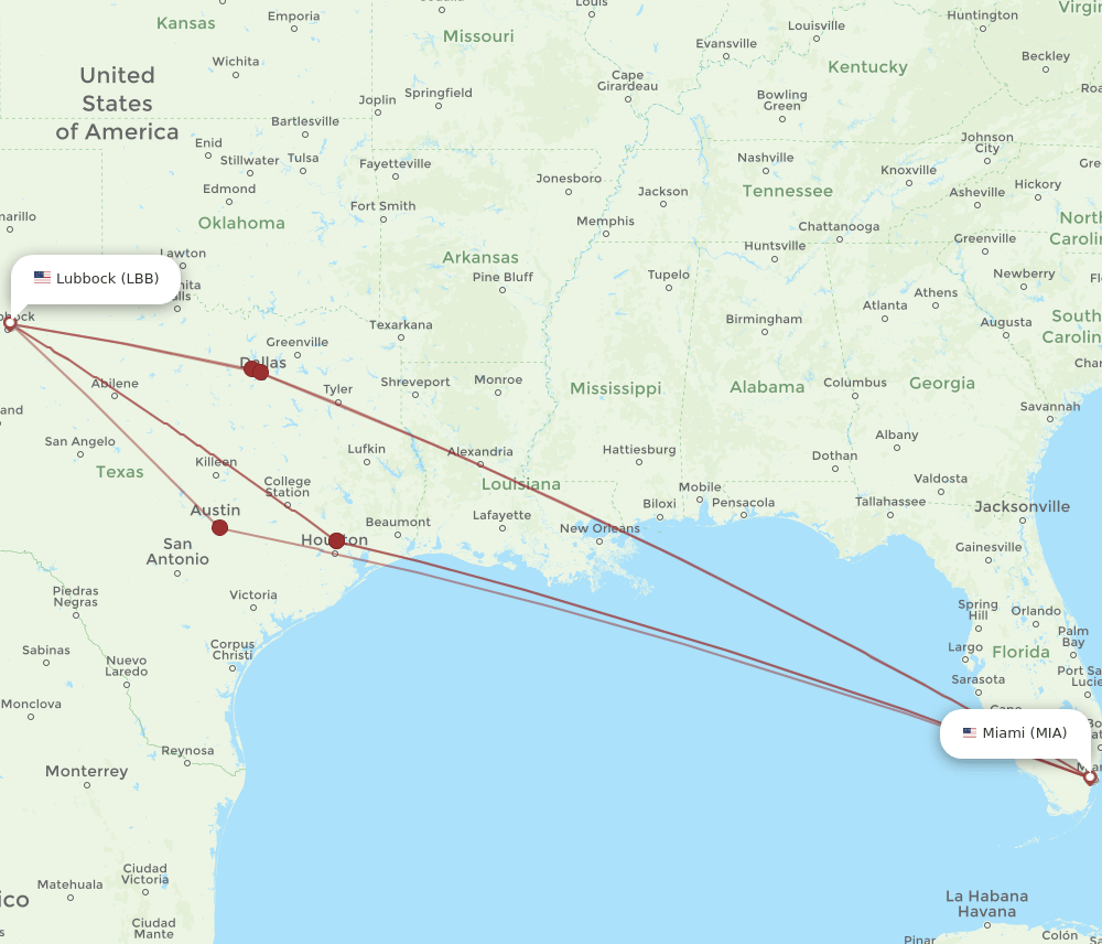 MIA-LBB flight routes