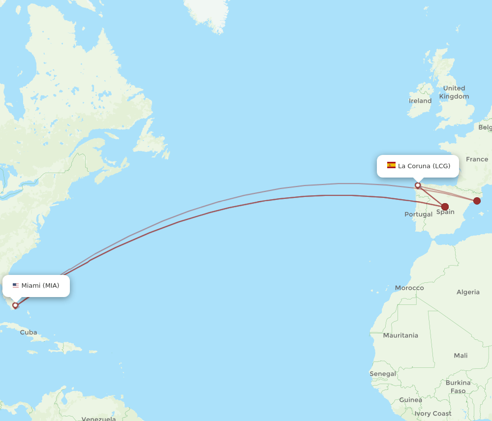 MIA-LCG flight routes