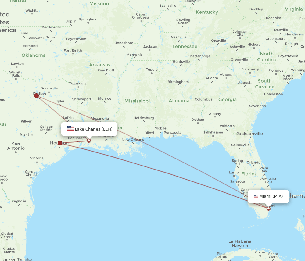 MIA-LCH flight routes
