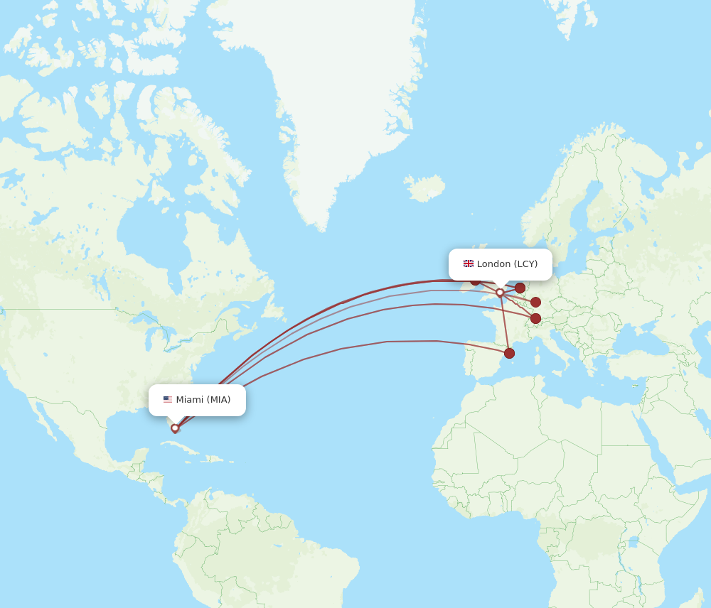 MIA to LCY flights and routes map