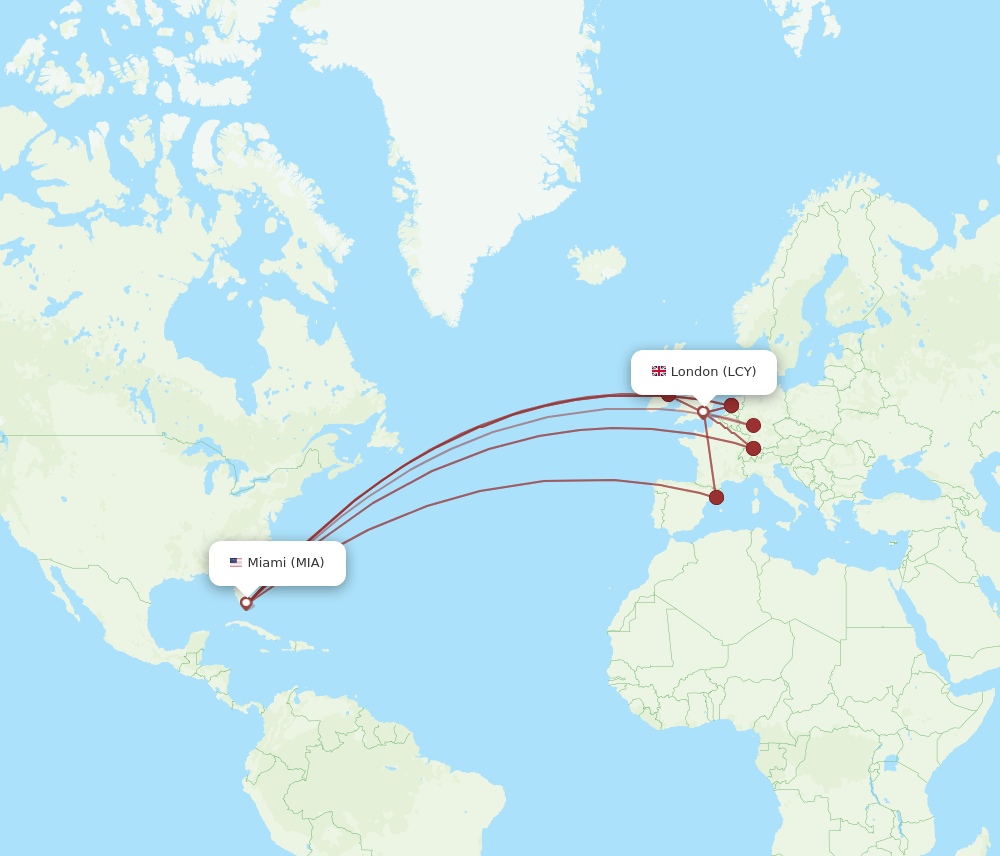 MIA to LCY flights and routes map